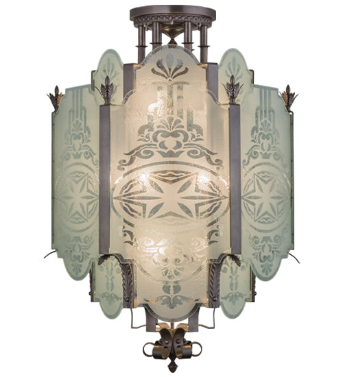 Meyda Lighting Chartres 36" 12-Light Antique Nickel Pendant Light With Clear Shade Glass