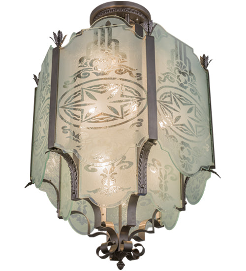 Meyda Lighting Chartres 36" 12-Light Antique Nickel Pendant Light With Clear Shade Glass