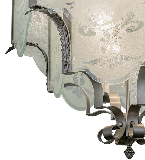 Meyda Lighting Chartres 36" 12-Light Antique Nickel Pendant Light With Clear Shade Glass