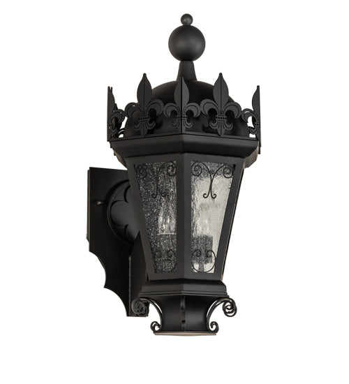 Meyda Lighting Chaumont 14" 2-Light Anodized Effect Black Wall Sconce With Clear Seeded Shade Glass