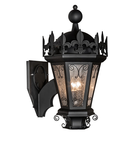 Meyda Lighting Chaumont 14" 2-Light Anodized Effect Black Wall Sconce With Clear Seeded Shade Glass