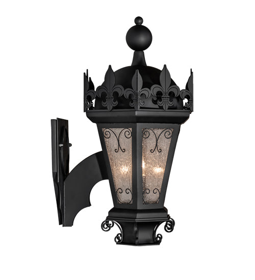 Meyda Lighting Chaumont 14" 2-Light Anodized Effect Black Wall Sconce With Clear Seeded Shade Glass