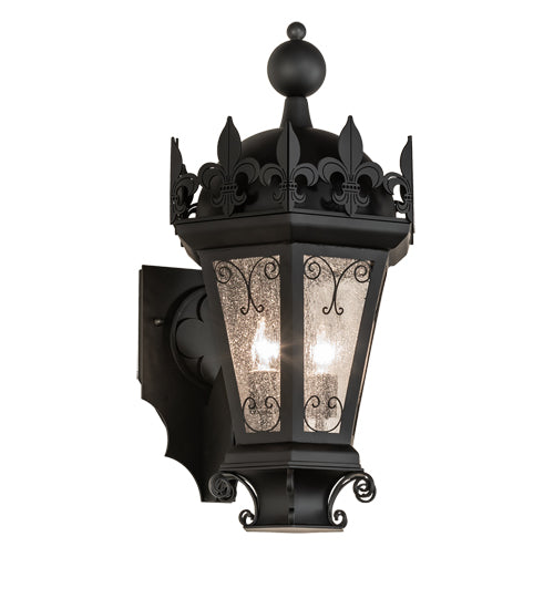 Meyda Lighting Chaumont 14" 2-Light Anodized Effect Black Wall Sconce With Clear Seeded Shade Glass