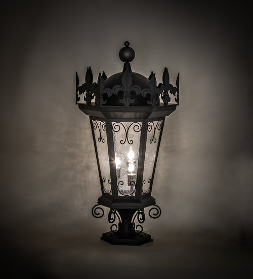 Meyda Lighting Chaumont 19" 3-Light Anodized Effect Black Outdoor Pier Mount Light With Clear Seeded Shade Glass