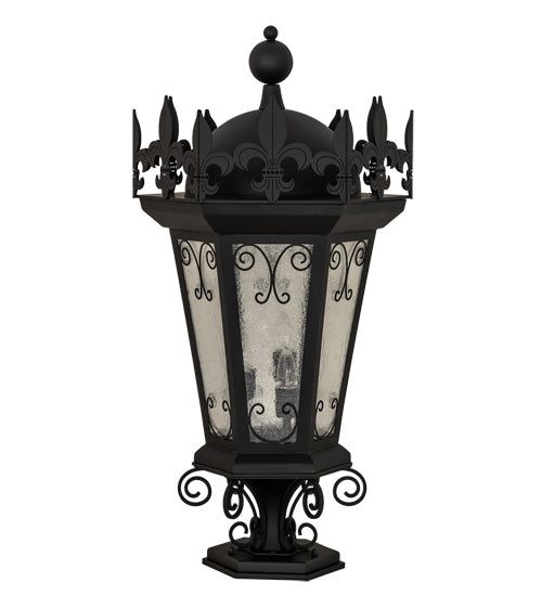 Meyda Lighting Chaumont 19" 3-Light Anodized Effect Black Outdoor Pier Mount Light With Clear Seeded Shade Glass