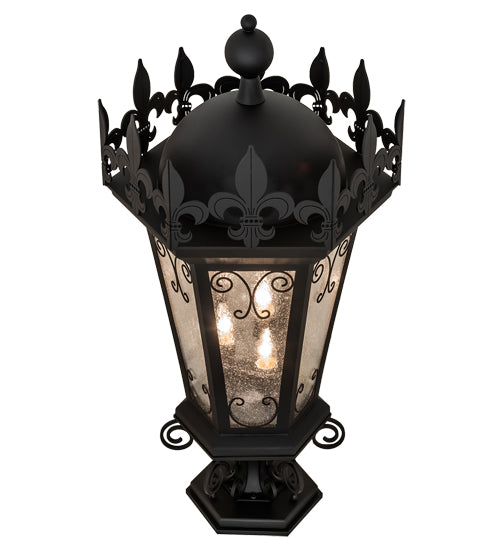 Meyda Lighting Chaumont 19" 3-Light Anodized Effect Black Outdoor Pier Mount Light With Clear Seeded Shade Glass
