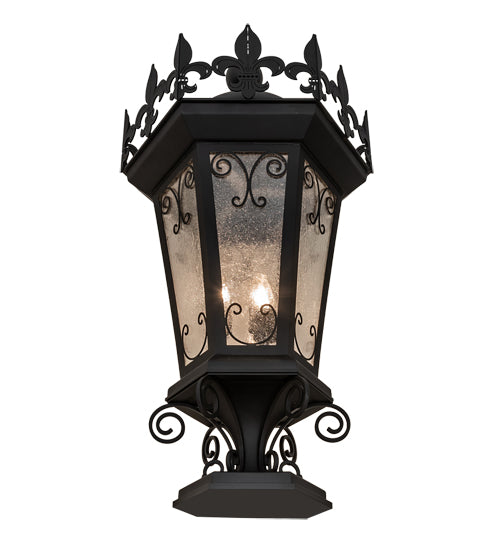 Meyda Lighting Chaumont 19" 3-Light Anodized Effect Black Outdoor Pier Mount Light With Clear Seeded Shade Glass