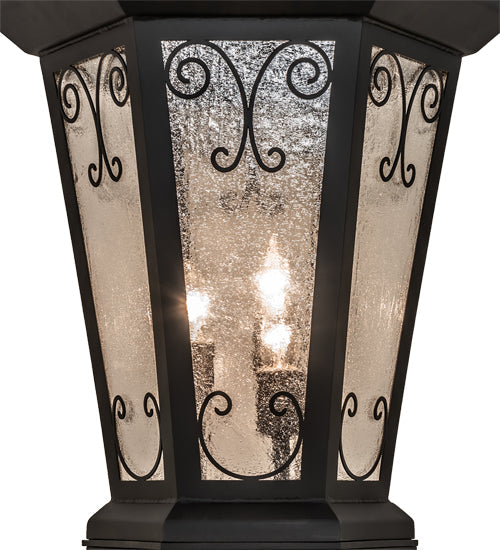 Meyda Lighting Chaumont 19" 3-Light Anodized Effect Black Outdoor Pier Mount Light With Clear Seeded Shade Glass
