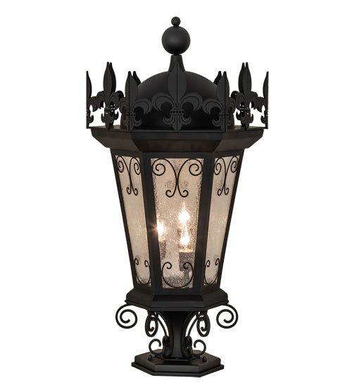 Meyda Lighting Chaumont 19" 3-Light Anodized Effect Black Outdoor Pier Mount Light With Clear Seeded Shade Glass
