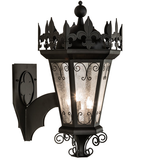 Meyda Lighting Chaumont 20" 3-Light Anodized Effect Black Wall Sconce With Clear Seeded Shade Glass