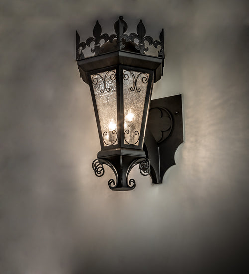 Meyda Lighting Chaumont 20" 3-Light Anodized Effect Black Wall Sconce With Clear Seeded Shade Glass