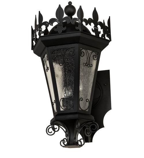 Meyda Lighting Chaumont 20" 3-Light Anodized Effect Black Wall Sconce With Clear Seeded Shade Glass