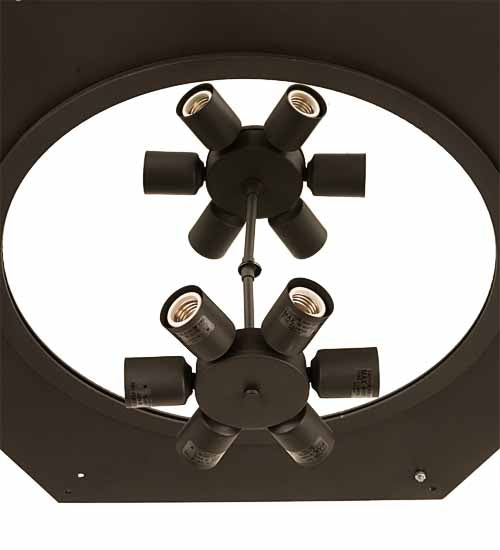 Meyda Lighting Chauncey 36" 6-Light Wrought Iron Flush Mount Light With Clear Seeded Shade Glass