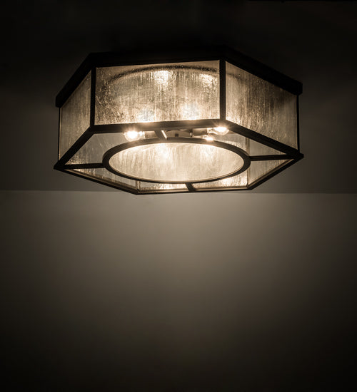 Meyda Lighting Chauncey 36" 6-Light Wrought Iron Flush Mount Light With Clear Seeded Shade Glass
