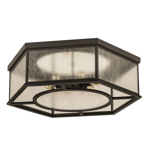 Meyda Lighting Chauncey 36" 6-Light Wrought Iron Flush Mount Light With Clear Seeded Shade Glass