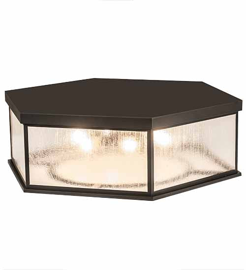 Meyda Lighting Chauncey 36" 6-Light Wrought Iron Flush Mount Light With Clear Seeded Shade Glass