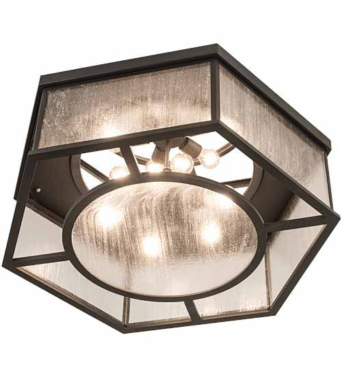 Meyda Lighting Chauncey 36" 6-Light Wrought Iron Flush Mount Light With Clear Seeded Shade Glass