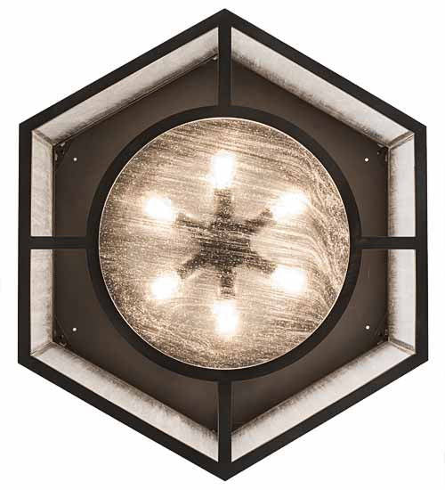 Meyda Lighting Chauncey 36" 6-Light Wrought Iron Flush Mount Light With Clear Seeded Shade Glass
