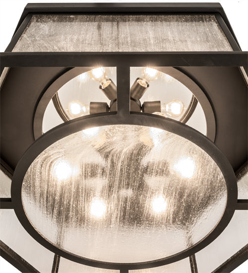 Meyda Lighting Chauncey 36" 6-Light Wrought Iron Flush Mount Light With Clear Seeded Shade Glass