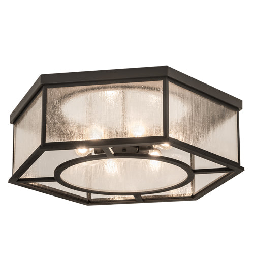 Meyda Lighting Chauncey 36" 6-Light Wrought Iron Flush Mount Light With Clear Seeded Shade Glass
