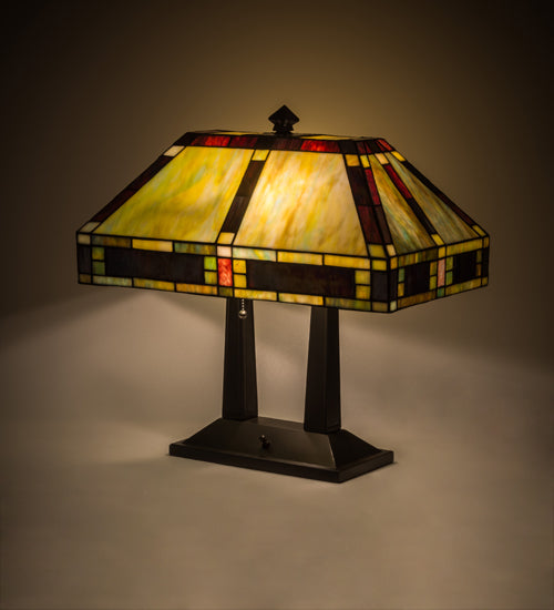 Meyda Lighting Chaves 20" 2-Light Mahogany Bronze Island Table Lamp With Multi-Colored Shade Glass