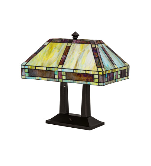 Meyda Lighting Chaves 20" 2-Light Mahogany Bronze Island Table Lamp With Multi-Colored Shade Glass