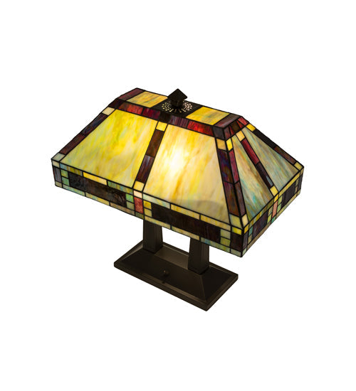 Meyda Lighting Chaves 20" 2-Light Mahogany Bronze Island Table Lamp With Multi-Colored Shade Glass