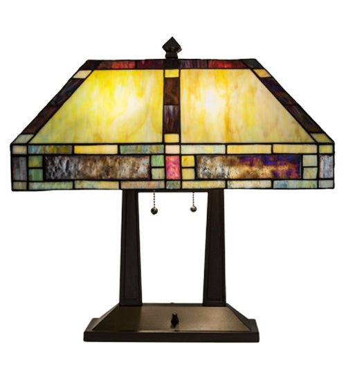 Meyda Lighting Chaves 20" 2-Light Mahogany Bronze Island Table Lamp With Multi-Colored Shade Glass