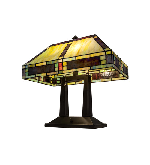 Meyda Lighting Chaves 20" 2-Light Mahogany Bronze Island Table Lamp With Multi-Colored Shade Glass