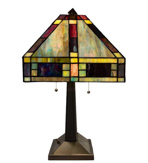 Meyda Lighting Chaves 20" 2-Light Mahogany Bronze Island Table Lamp With Multi-Colored Shade Glass