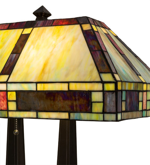 Meyda Lighting Chaves 20" 2-Light Mahogany Bronze Island Table Lamp With Multi-Colored Shade Glass
