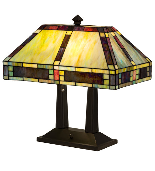 Meyda Lighting Chaves 20" 2-Light Mahogany Bronze Island Table Lamp With Multi-Colored Shade Glass