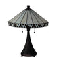 Meyda Lighting Checkerboard 22" 2-Light Mahogany Bronze Table Lamp With White & Amber Shade Glass