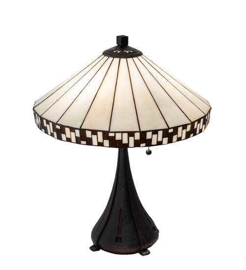 Meyda Lighting Checkerboard 22" 2-Light Mahogany Bronze Table Lamp With White & Amber Shade Glass