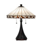Meyda Lighting Checkerboard 22" 2-Light Mahogany Bronze Table Lamp With White & Amber Shade Glass
