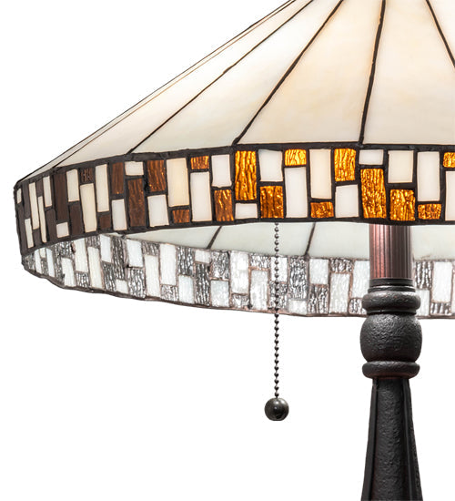 Meyda Lighting Checkerboard 22" 2-Light Mahogany Bronze Table Lamp With White & Amber Shade Glass