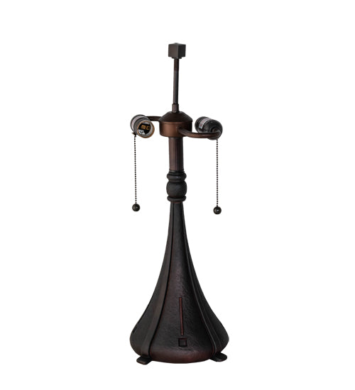 Meyda Lighting Checkerboard 22" 2-Light Mahogany Bronze Table Lamp With White & Amber Shade Glass