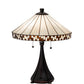 Meyda Lighting Checkerboard 22" 2-Light Mahogany Bronze Table Lamp With White & Amber Shade Glass