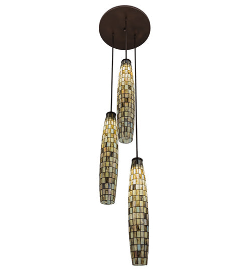 Meyda Lighting Checkers 24" 3-Light Mahogany Bronze Cascading Pendant Light With Multi-Colored Shade Glass