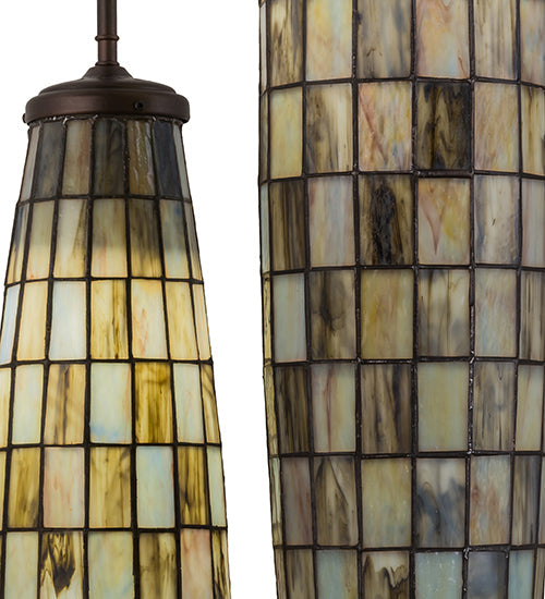 Meyda Lighting Checkers 24" 3-Light Mahogany Bronze Cascading Pendant Light With Multi-Colored Shade Glass