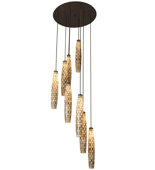 Meyda Lighting Checkers 255204 48" 8-Light Timeless Bronze Cascading Pendant Light With Beige Shade Glass