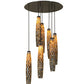Meyda Lighting Checkers 46" 7-Light Timeless Bronze Cascading Pendant Light With Beige Shade Glass