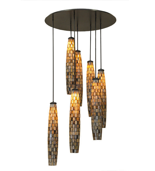 Meyda Lighting Checkers 46" 7-Light Timeless Bronze Cascading Pendant Light With Beige Shade Glass