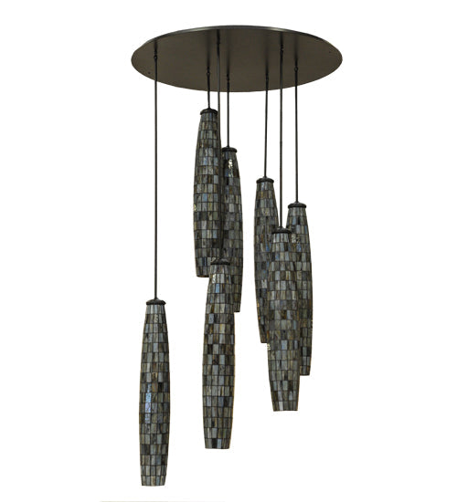 Meyda Lighting Checkers 46" 7-Light Timeless Bronze Cascading Pendant Light With Beige Shade Glass
