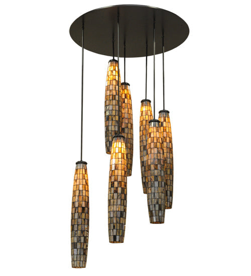 Meyda Lighting Checkers 46" 7-Light Timeless Bronze Cascading Pendant Light With Beige Shade Glass