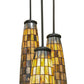 Meyda Lighting Checkers 46" 7-Light Timeless Bronze Cascading Pendant Light With Beige Shade Glass