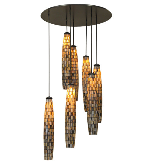 Meyda Lighting Checkers 46" 7-Light Timeless Bronze Cascading Pendant Light With Beige Shade Glass
