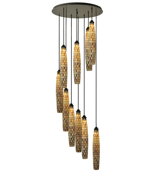 Meyda Lighting Checkers 48" 10-Light Timeless Bronze Cascading Pendant Light With Amber Shade Glass