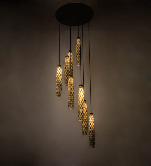 Meyda Lighting Checkers 48" 8-Light Timeless Bronze Cascading Pendant Light With Beige Shade Glass