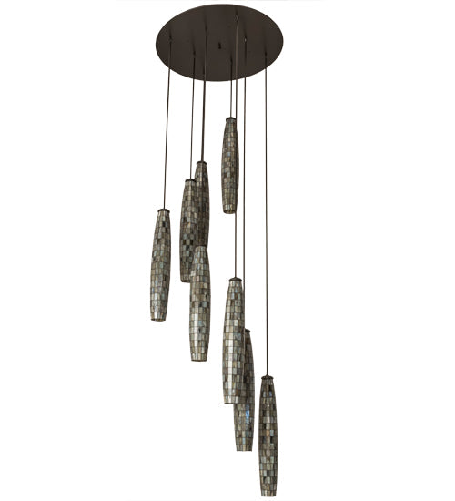Meyda Lighting Checkers 48" 8-Light Timeless Bronze Cascading Pendant Light With Beige Shade Glass